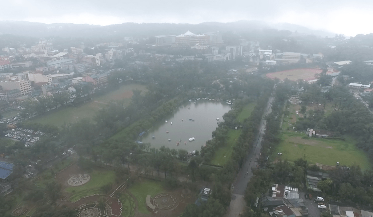 burnham park baguio city as seen from the sky drone images philippines