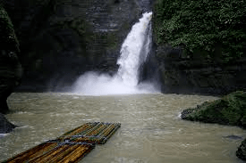 the pagsanjan falls waterfall with wooden rafts in laguna philippines