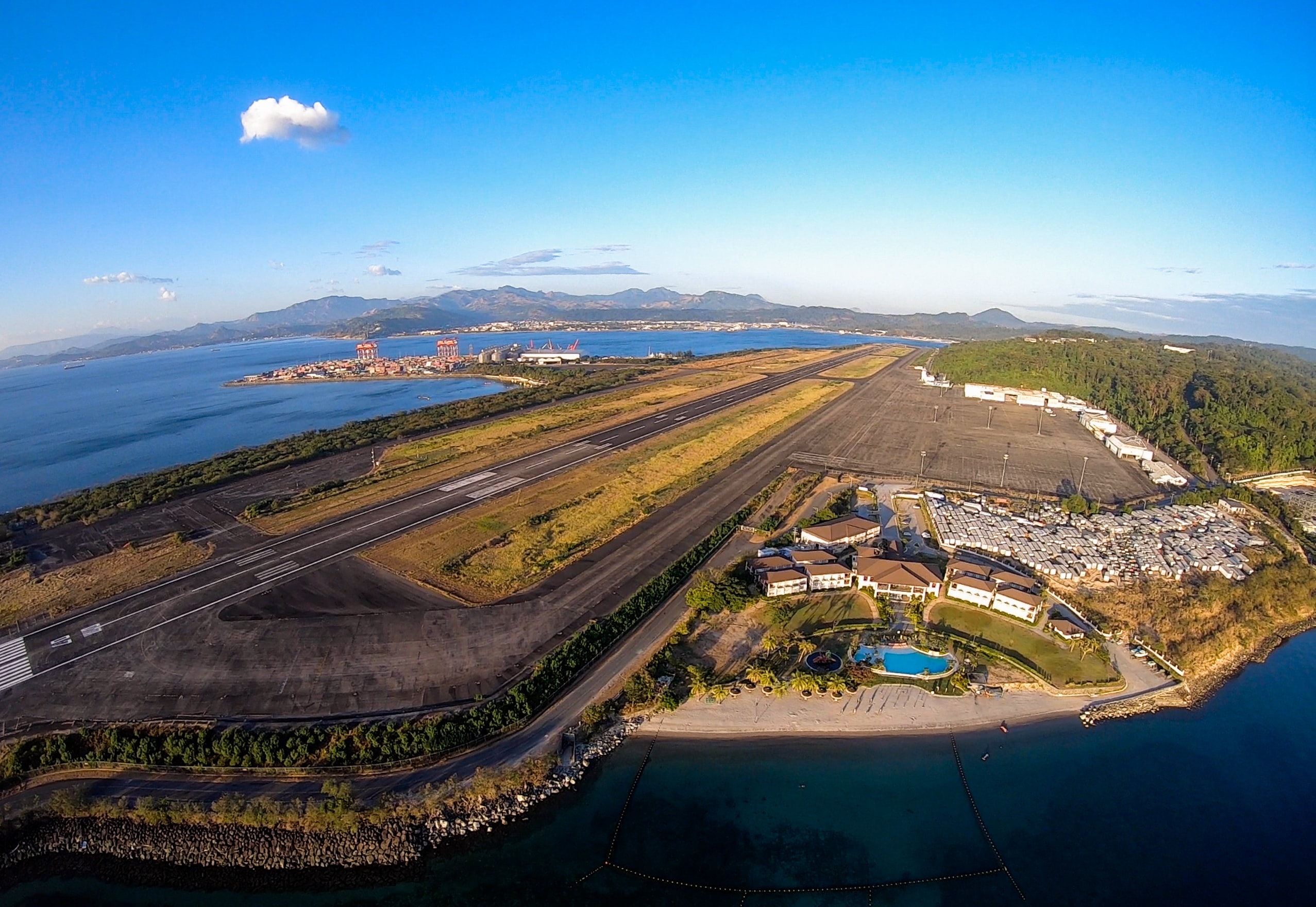 drone shot of landing strip and acea resort in subic bay freeport zone