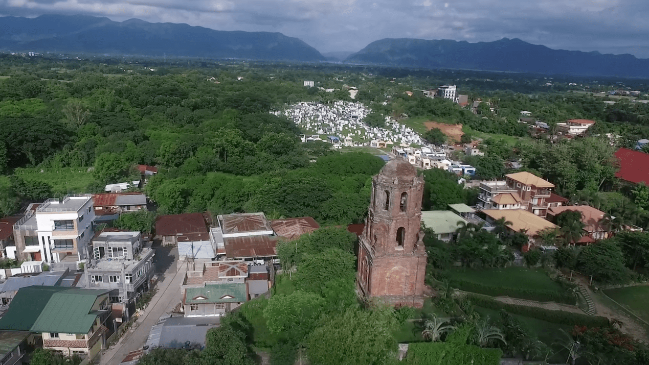 the bantay watchtower or bantay church belltower is a major touristic attraction in Vigan City, Ilocos Sur, Philippines. Drone footage as seen from the sky, aerial footage.
