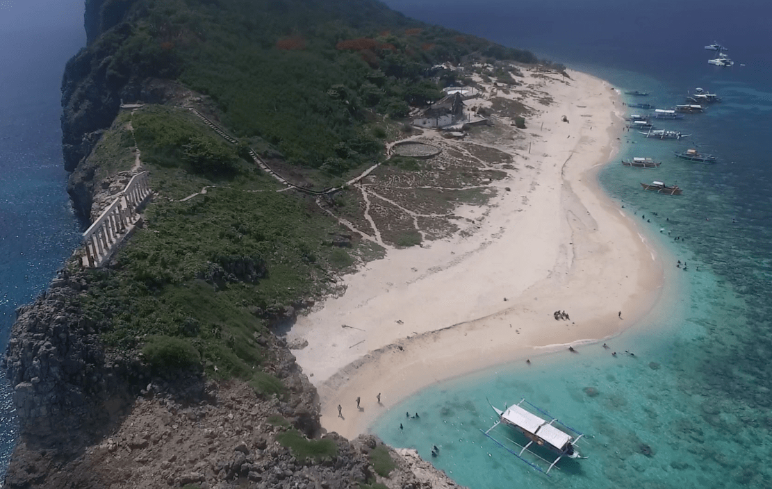 Fortune Island in batangas philippines as seen from the sky, footage shot by drone