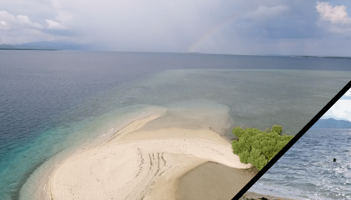 starfish island drone shots with rainbow